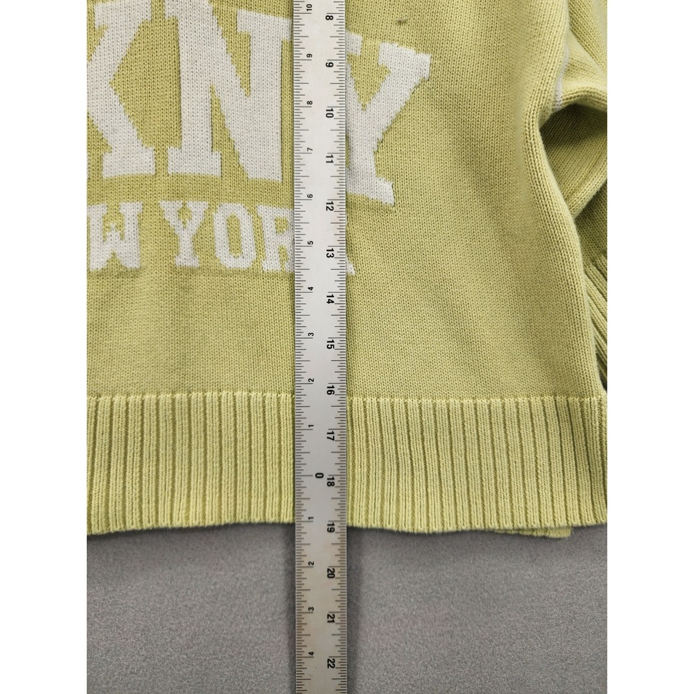 DKNY Jeans XS Cropped Knit Sweater Lime Green Logo Short Sleeve V-Neck Top - Picture 13 of 15
